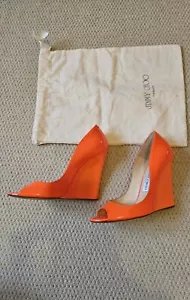 Rare Jimmy Choo Biel Platform Sandals Shoes 37.5 UK4.5 Neon Orange - Picture 1 of 5