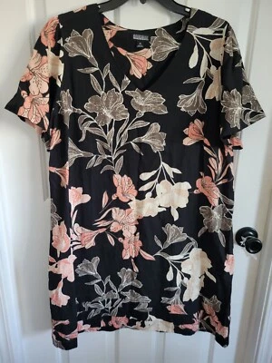 Nicole Miller Women’s Black Floral Shift Knee Length Linen Blend Dress Size XL - Image 1 of 4