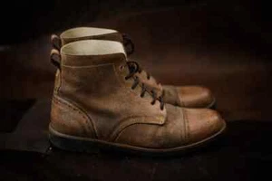 Men's Handmade Brown Leather Ankle Boots Lace-Up Vintage Fall Casual Shoes - Picture 1 of 10