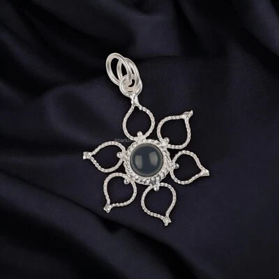 Colgante de cumpleaños con delicado bisel madre piedra turmalina negra plata de ley 925 Foto 1 de 4