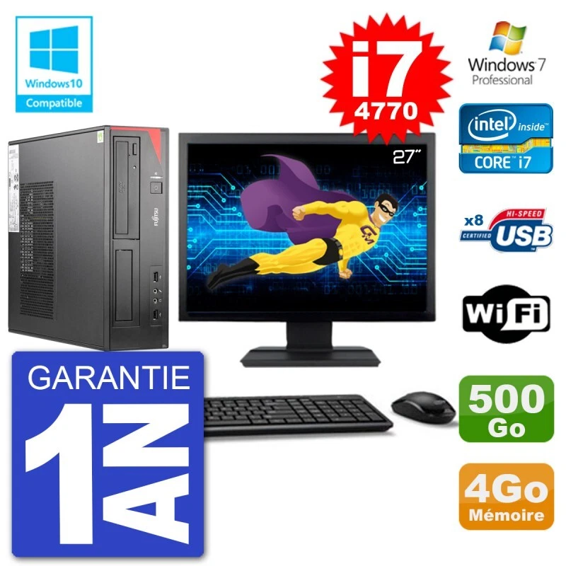 PC Fujitsu Esprimo E520 Dt Pantalla 27" i7-4770 4Go 500Go Grabador DVD Wifi W7 - Imagen 1 de 1