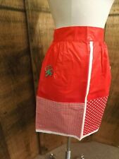 Bold Vtg Sateen Red & White Dotted Checked Cherry Half Apron Kitchen Crafts Host