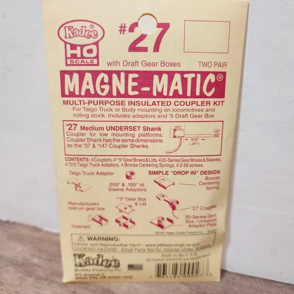 Acopladores de vástago Kadee #27 medianos 9/32" 2 pares escala HO #5 caja de engranajes de tiro Foto 1 de 1