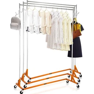 Rolling Industrial Grade Z Base Garment Rack Height Adjustable Lockable Casters - Picture 1 of 11