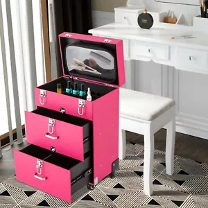 Makeup Train Case Luggage Box Rolling Cosmetic Trolley Makeup Storage Organizer - Picture 1 of 23