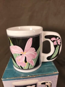 Rosa Orchidee Kaffeetasse Tasse mit dekorativem Griff - Bild 1 von 6