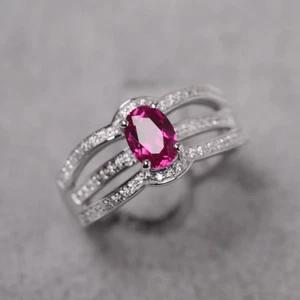 Solitaire Pink Ruby Women Ring Lab Created Gemstone 925 Sterling Silver Ring - Picture 1 of 5