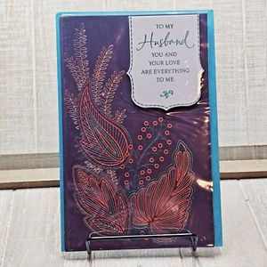 American Greetings Birthday Card 6x8 For Husband Orange Navy Blue Copper Leaves - Picture 1 of 10