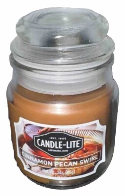 Tarro con tapa Candle Lite canela nuez moscada remolino fragancia perfumada 3 OZ Mecha única Foto 1 de 4