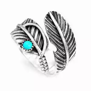 Navajo Indio Hecho a Mano Plata Esterlina Turquesa Pluma Ajustable! Bonito - Imagen 1 de 12