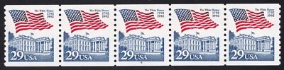 2609 Flag Over White House PNC Strip of 5 Plate 4 Unused NH - Image 1 of 2