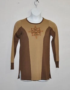 Bob Mackie Embroidered Medallion Sweater Size L Chocolate/Camel - Picture 1 of 2