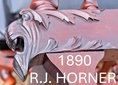 SILLA RECLINABLE R. J. HORNER CAOBA MORRIS, GÁRGOLAS Y PATAS DE GARRA, GÓTICA 1890 Foto 1 de 4