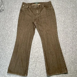 Lauren Ralph Lauren Jeans Womens 14P Brown Petite Stretch Bootcut Flap Pockets - Picture 1 of 12
