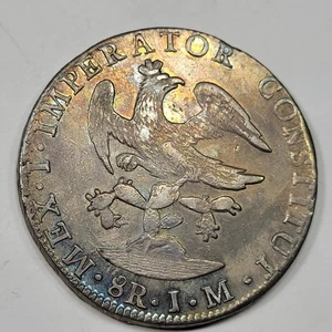 1823 Mexico Silver 8 Reales ITURBIDE Toned w/ Luster Great Detail Nice *K990 - Picture 1 of 6