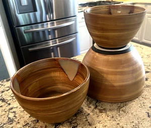 3 Sango Splash Brown 4951 Round Mixing Bowls Nesting Serving Bowl Set Never Used - Picture 1 of 5