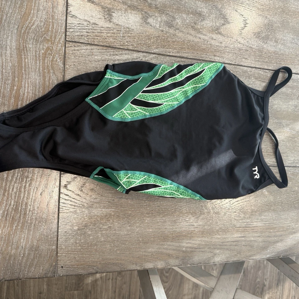 TYR Girls' Phoenix Splice MaxFit Swimsuit Black Green Size 32 One Piece Training - Image 1 of 4
