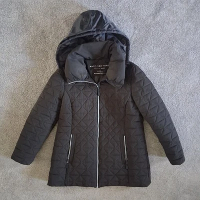 Marc New York Andrew Marc 黑色绗缝 Puffer 夹克外套 XL 码带帽 — 第 1/4 张图片