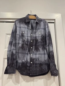 Mikel Hunter Hunter Mens M Gray Ombre Plaid Flannel Button Up Utility Streetwear - Picture 1 of 6