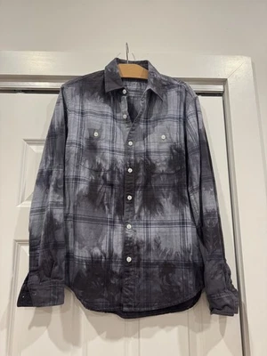 Mikel Hunter Hunter Mens M Gray Ombre Plaid Flannel Button Up Utility Streetwear - Image 1 of 4