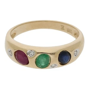 Anillo Rubí Zafiro Esmeralda Diamante 585/14K Oro Joyería T. 53 R04.3562 - Imagen 1 de 3
