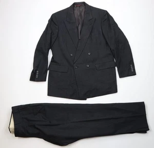 Vtg 80s 90s Streetwear Mens 44R 2 Piece Double Breasted Suit Wedding Gray USA - Picture 1 of 20