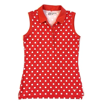 NIKE GOLF Polo Top Para Mujer TALLA PEQUEÑA Coral Rojo Blanco Polkadot Tank Tenis Foto 1 de 4