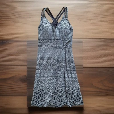 Vestido ATHLETA Nanda Negro Gris Geométrico Incorporado Sujetador Cerradura Espalda Forrado Talla XS Foto 1 de 4