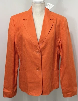NEW Talbots Orange Blazer Sz 16 Irish Linen Classic 2-Button Jacket Suit Office - Image 1 of 2