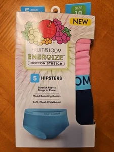 Girls 5pk Fruit Of The Loom Hipsters Sz 10 Cotton Stretch Fabric Cheerful Colors - Picture 1 of 3
