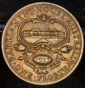 1927 Parliament AUSTRALIA George V silver Florin Good EXTRA FINE N.Z - Bild 1 von 2