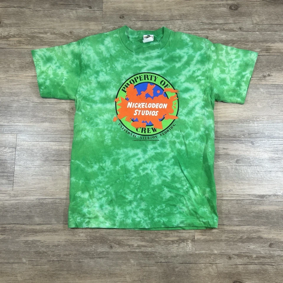 Camiseta vintage Nickelodeon L Crew 1990 MTV verde neón Universal Studios FL Foto 1 de 4
