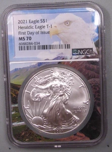 2021 T-1 Silver American Eagle NGC MS70. #41 - Picture 1 of 6