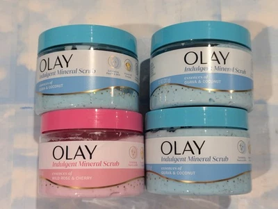 LOT (4) OLAY INDULGENT MINERAL SCRUB GUAVA & COCONUT/WILD ROSE & CHERRY 11 OZ - Image 1 of 2