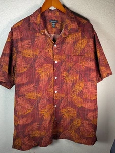 Van Heusen Hawaiian Shirt XL 17-17.5 Polyester Rust Copper Palm Leaves Tropical - Picture 1 of 7