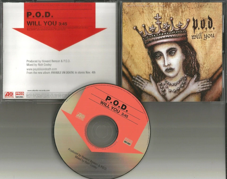 P.O.D.- Will You RARE 2003 PROMO Radio DJ CD Single POD PRCD301291 USA MINT Foto 1 de 1