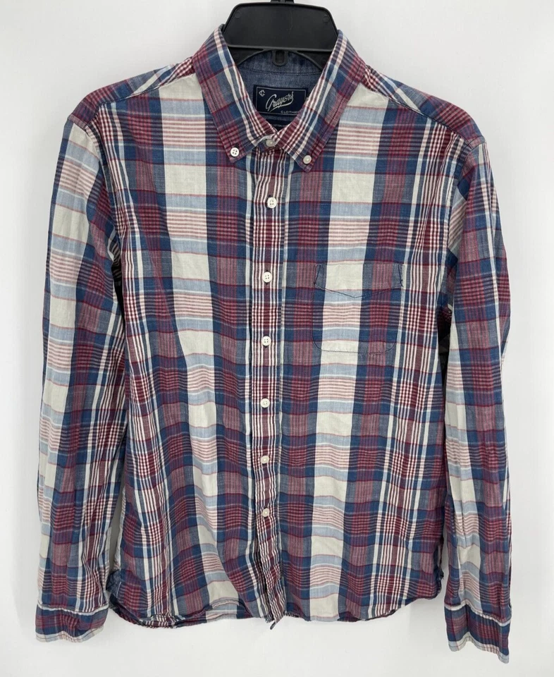 Camisa Grayers Para Hombre Mediana Azul Granate A Cuadros Manga Larga Algodón con Botones Foto 1 de 4