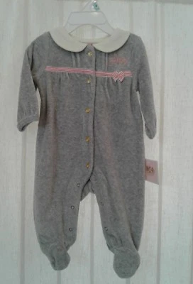 Juicy Couture Baby Girl Velour Footie ~ Gray, White & Pink ~ Coverall ~ 0-3M - Image 1 of 4