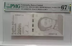 VENEZUELA, Banco Central 200,000 Bolivars 2020 PMG 67 Gem Uncirculated - Picture 1 of 7