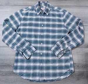 Merona Shirt Adult Medium Blue White Button Up Casual Mens Plaid - Picture 1 of 4
