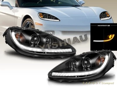Chevrolet Corvette C6 2006-2013 L.E.D.  FAROS PROYECTORES NEGROS DRL SEQUENTIA Foto 1 de 4