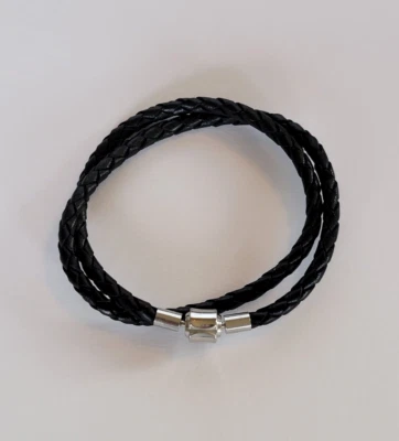 Braided Black PU Leather Bracelet with Stainless Steel Magnetic Clasp New - Image 1 of 4