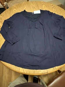 AAMILIFE Women’s Plus size 4x Long Sleeve Shirts Lace Pleated Tunic Tops GR56 - Picture 1 of 3