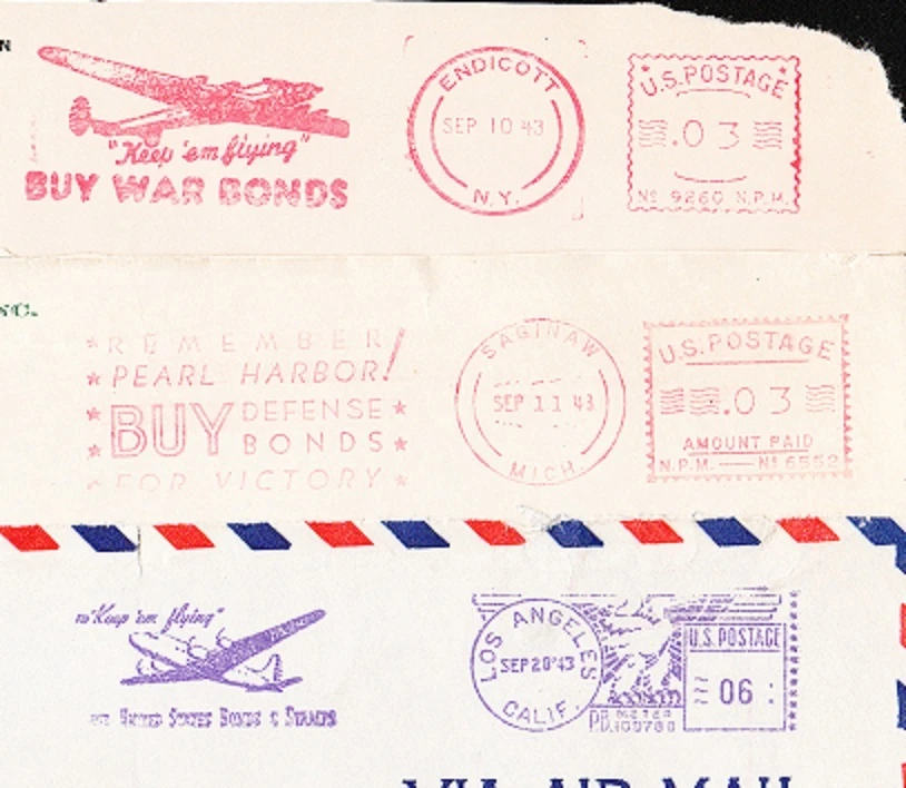 WWII Patriotic PICTORIAL METER MAIL MINI COLLECTION 3 Partial Fronts:1943 #20 9x - Image 1 of 1
