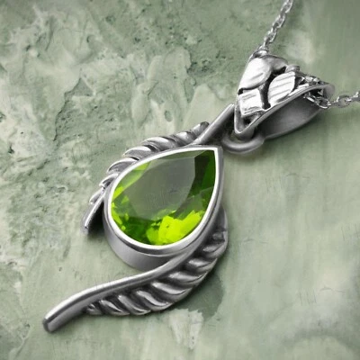 Handmade 925 Sterling Silver Leaf Peridot Necklace Green Gemstone Gift Boxed - Image 1 of 4