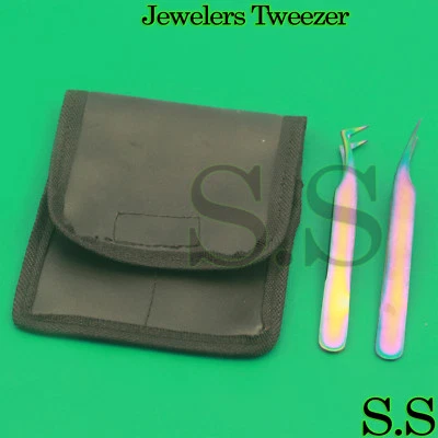 JUEGO DE 2 PINZAS MULTI TITANIO ARCO IRIS COLOR JOYERO ESTILO #6 + #8 PUNTA FINA Foto 1 de 3