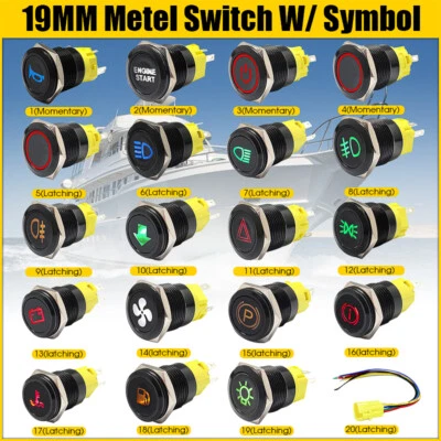 19mm Push Button Switch12V 24V Horn Fog Hazard Start P Light LED Boat Car