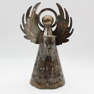 Portacandele angelo in ottone placcato argento Lilian Vernon design traforato goffrato 8" - Foto 1 di 14