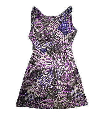 Maxi Vestido Mujer ANA Talla L Geométrico Marrón Púrpura Cuello en V Foto 1 de 4