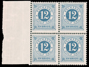 Sweden 1877 12o BLUE BLOCK OF FOUR MNH #32 CV$340.00